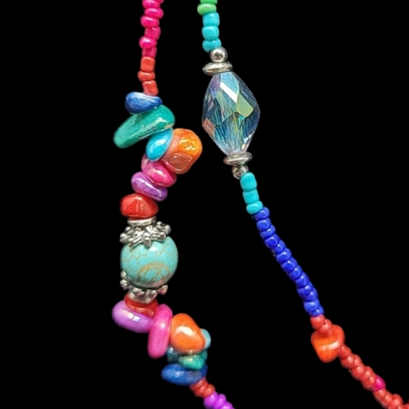 MULTI COLORED SINGLE STRAND STONE AND CZECH GLASS BEADS 62" LONG NECKLACE - Picture 3 of 7